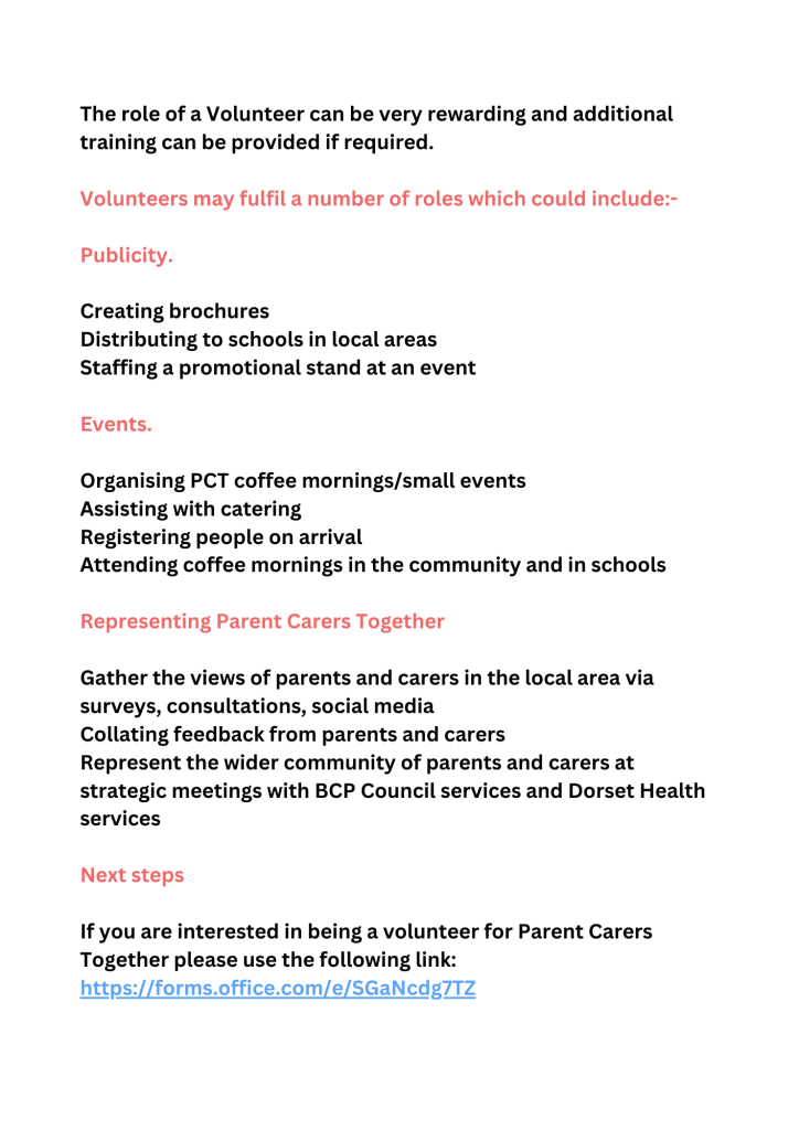 document mentioning volunteer roles within PCT